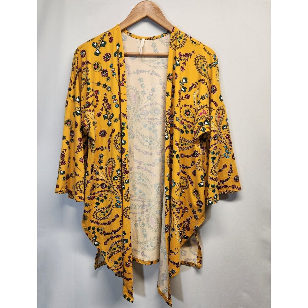 Lime n Chili Women's Medium Open Front Cardigan Kimono Paisley Floral Golden